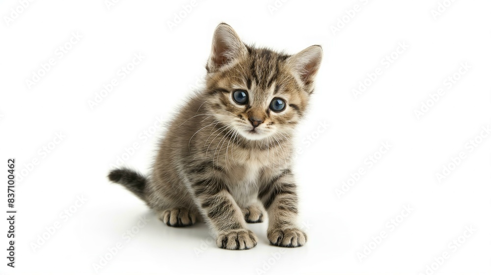 Adorable small kitten with blue eyes sitting against a white background, looking curious and playful, perfect for pet lovers and animal-themed content. Adorable small kitten with blue eyes sitting against a white background, looking curious and playful, perfect for pet lovers and animal-themed content.