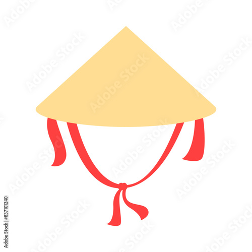 Vietnamese Traditional Hat Cartoon, Digital Art Illustration	