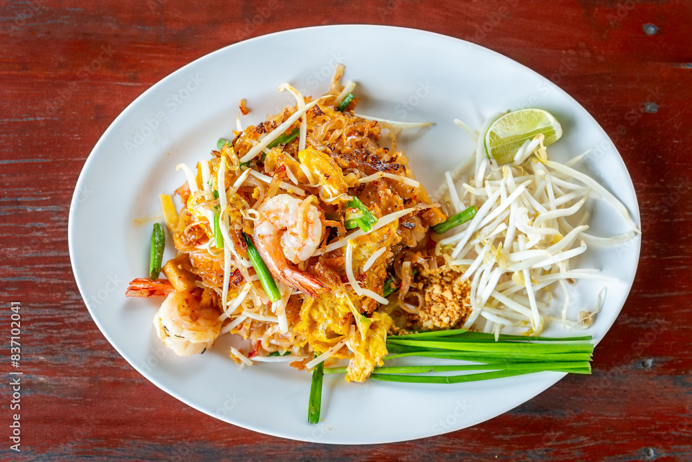 Pad Thai stir fried rice noodles with shrimp, Thai style noodles food, pad Thai. Pad Thai stir fried rice noodles with shrimp, Thai style noodles food, pad Thai.
