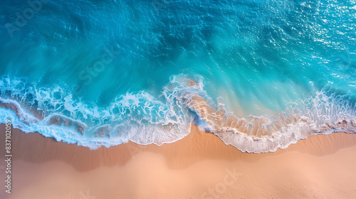 Top view of a beautiful sea landscape beach with turquoise water with copy space for your text.