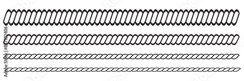 Rope pattern brushes. Seamless hemp cord line collection. Rope curve symbol.
