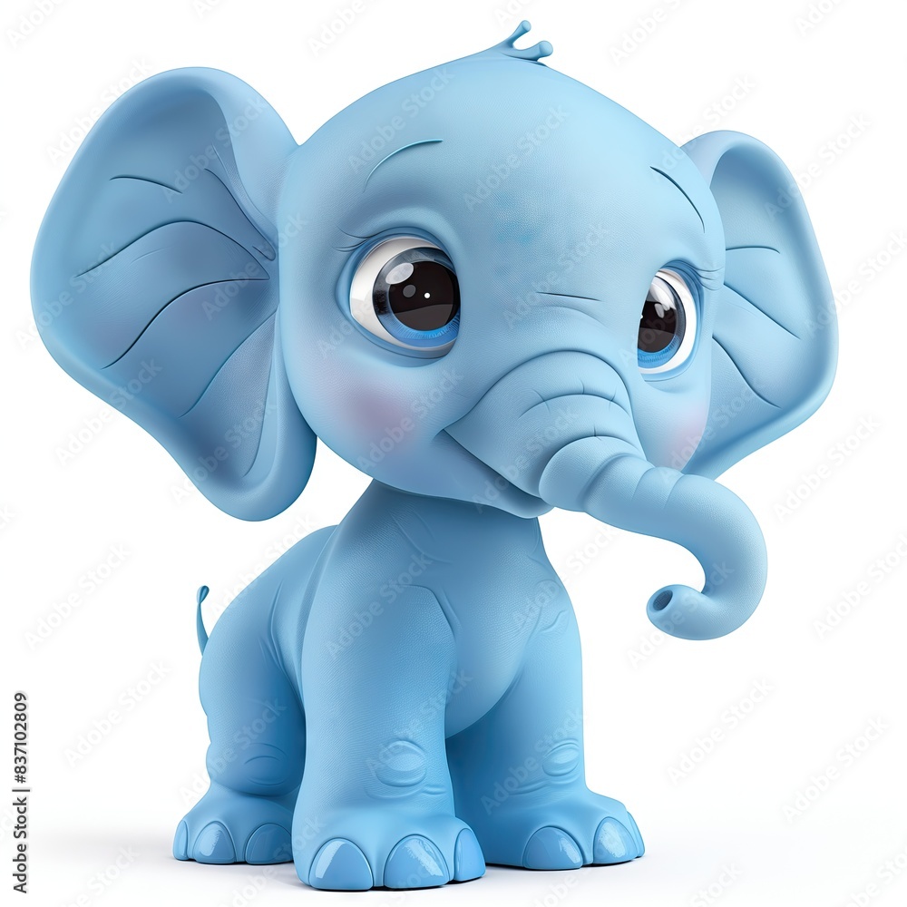 Obraz premium Adorable 3D Blue Baby Elephant Cartoon Character Illustration