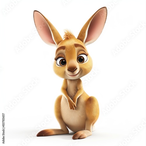 Adorable 3D Cute Baby Kangaroo Cartoon Character Illustration