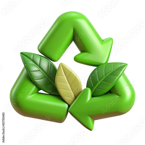 A green leaf is on top of a green triangle with arrows pointing to the left