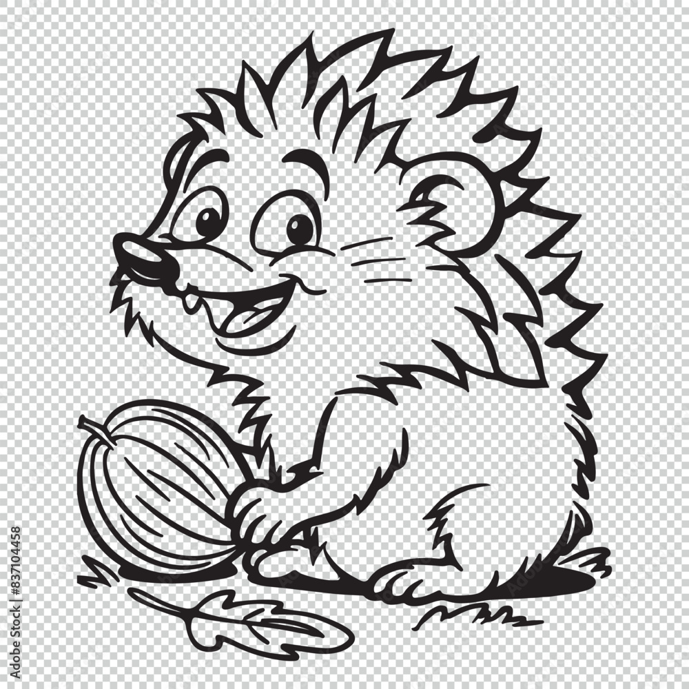 Obraz premium Cute hedgehog logo icon, black vector illustration on transparent background