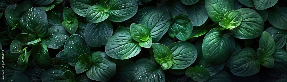 Close-up of lush, dark green leaves illuminating in the natural light, creating a beautiful and vibrant foliage scene. Close-up of lush, dark green leaves illuminating in the natural light, creating a beautiful and vibrant foliage scene.