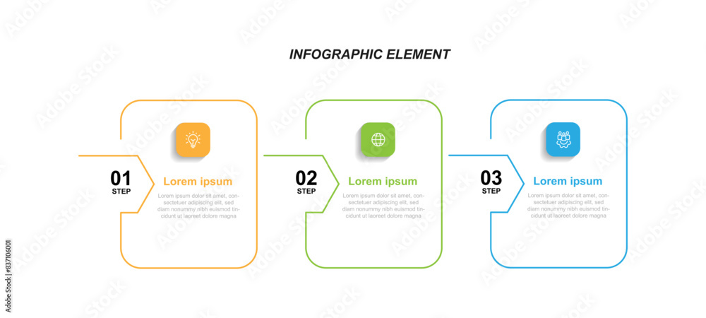 Timeline process infographic template vector element with square concept and 3 step process or option Timeline process infographic template vector element with square concept and 3 step process or option