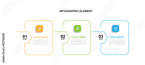 Timeline process infographic template vector element with square concept and 3 step process or option 