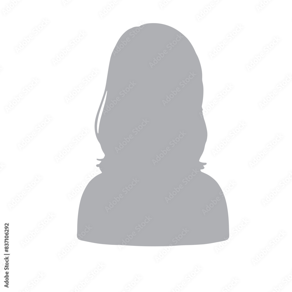 ロングヘアの女性シルエットイラスト グレー ロングヘアの女性シルエットイラスト グレー