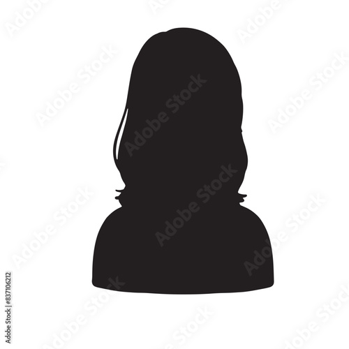 ロングヘアの女性シルエットイラスト　黒