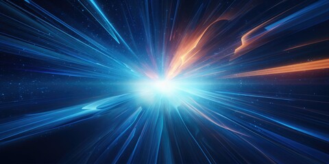 Light speed, hyperspace, space warp in blue background
