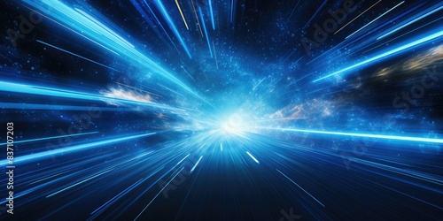 Plakat Light speed, hyperspace, space warp in blue background