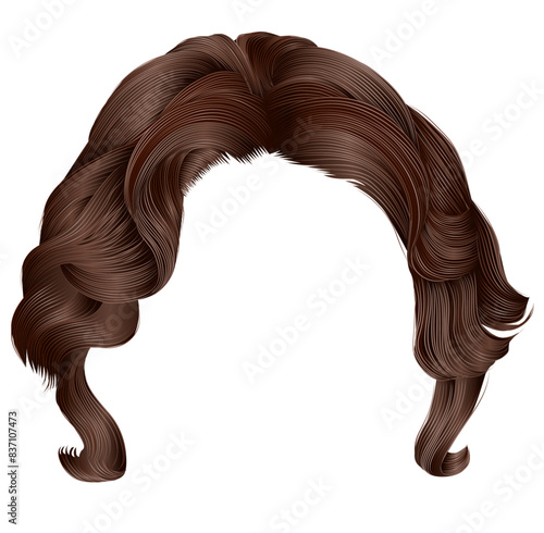 trendy curly hairs dark brown brunette. medium length . 
beauty style .realistic  3d .