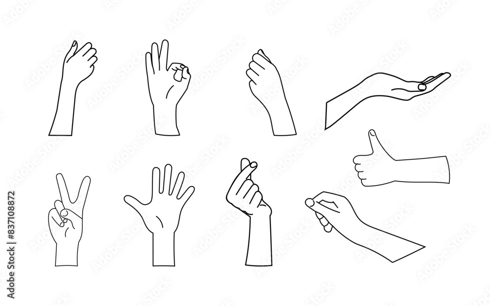 Hand Gesture Collection for Communication and Design Line Art Illustrations of Various Hand Signs Hand Gesture Collection for Communication and Design Line Art Illustrations of Various Hand Signs