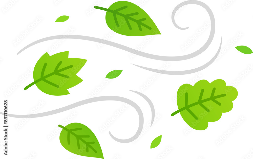 Green tree leaves in blowing wind. Simple cartoon illustration. Green tree leaves in blowing wind. Simple cartoon illustration.