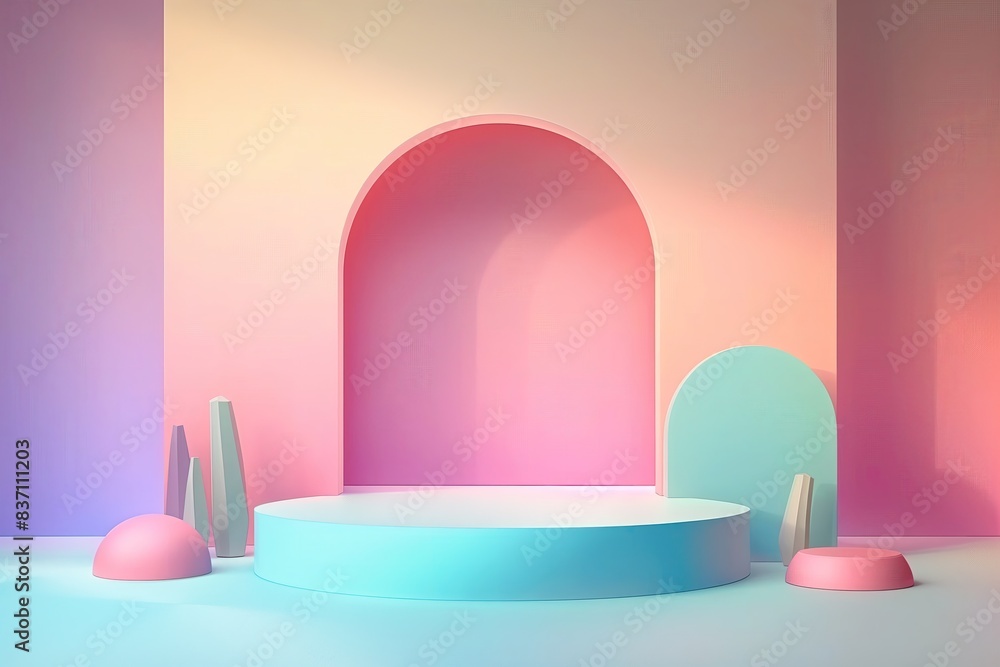 3D Render of Podium on Colorful Pastel Background, Empty Scene for Product Presentation 3D Render of Podium on Colorful Pastel Background, Empty Scene for Product Presentation