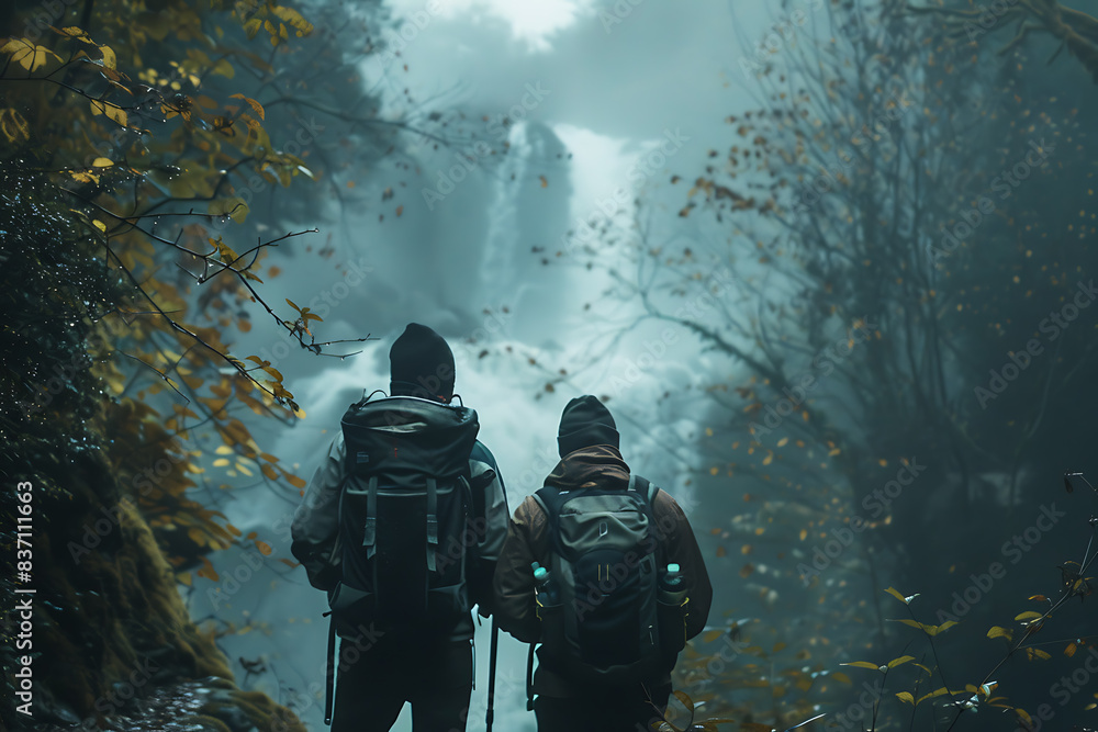 Humans exploring the wilderness, blending seamlessly with the natural surroundings and embracing the untamed beauty of the wild.