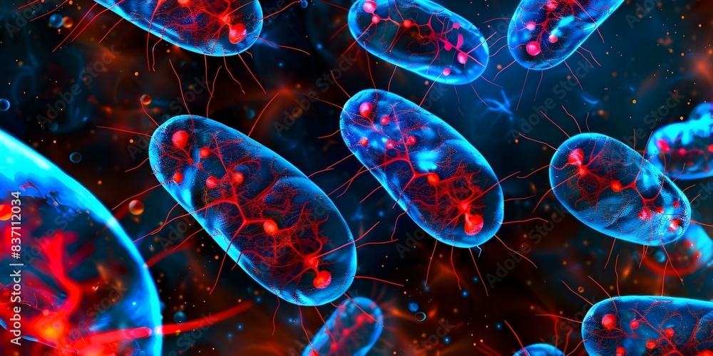 Detailed microscopic image of mitochondria in cells for medical ...