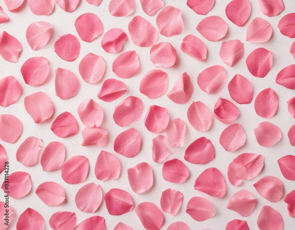 Pink flower petals artfully arranged on a white background Pink flower petals artfully arranged on a white background