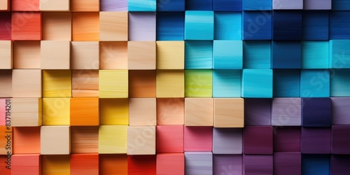 Spectrum of stacked multi-colored wooden blocks. Background or cover for something creative