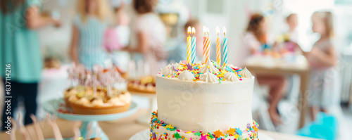 Birthday cake with candles at a child's birthday party