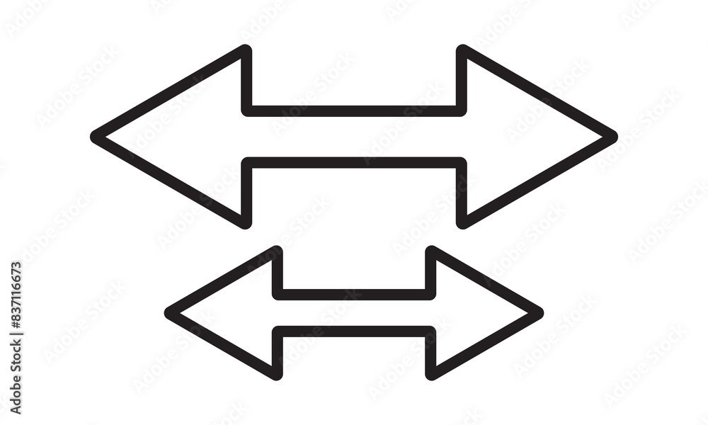 Dual sided arrow vector, icon, silhouette design with stroke line. Double ended arrow vector design for website, app and logo design. Vector illustration of duel side arrow. Dual sided arrow vector, icon, silhouette design with stroke line. Double ended arrow vector design for website, app and logo design. Vector illustration of duel side arrow.