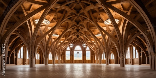 wooden hall and center architecture background 