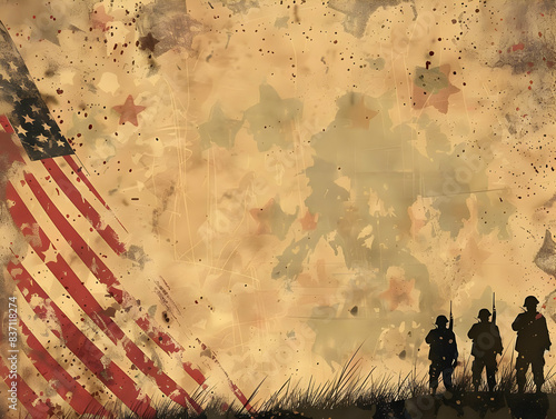 Memorial Day background with flag and soldiers photo