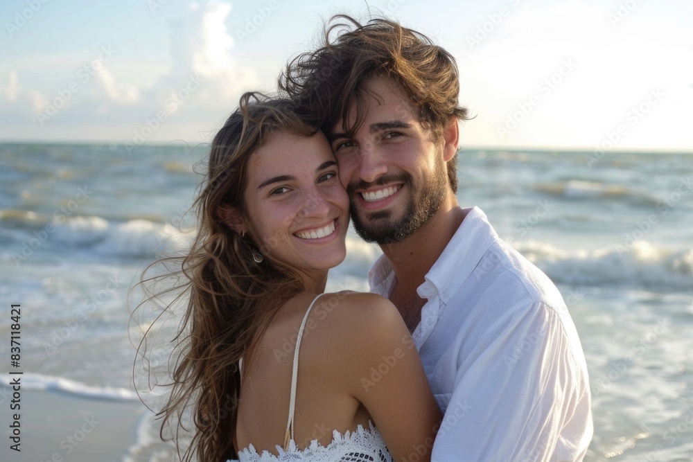 Happy Wife. Young Couple in Love Enjoying Beach Outing and Happiness Happy Wife. Young Couple in Love Enjoying Beach Outing and Happiness