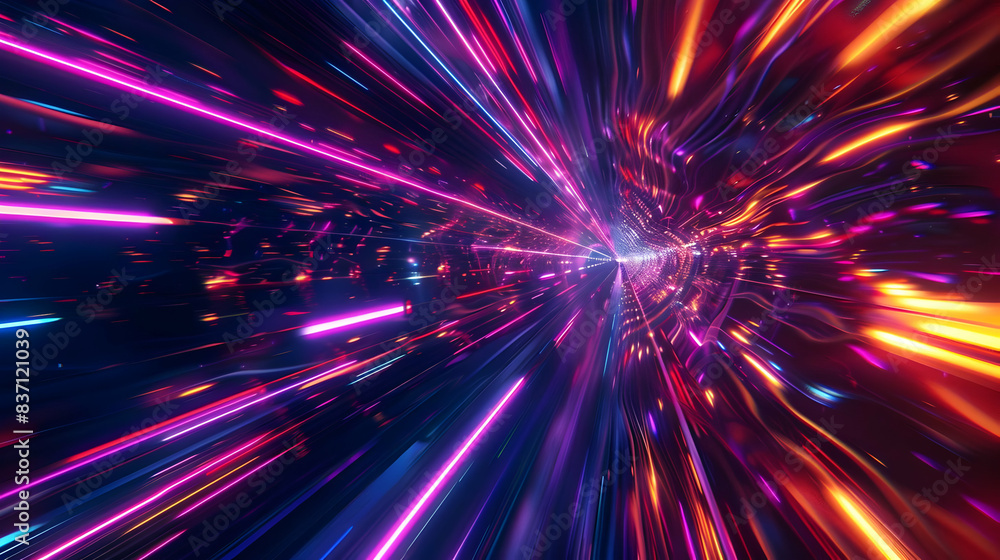 Fototapeta premium hyperspace warp speed with vibrant neon streaks and dynamic motion