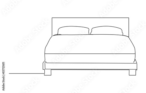 Continuous one line sleeping bed line art drawing 