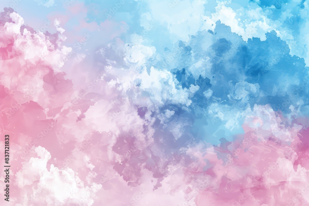 Fototapeta premium Abstract Watercolor Background with Soft Pastel Pink and Blue Colors, Sky and Clouds