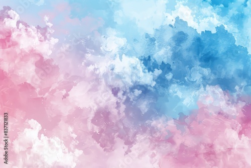 Abstract Watercolor Background with Soft Pastel Pink and Blue Colors, Sky and Clouds