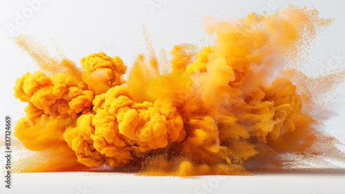 Yellow color explosion isolated on white or transparent PNG. 