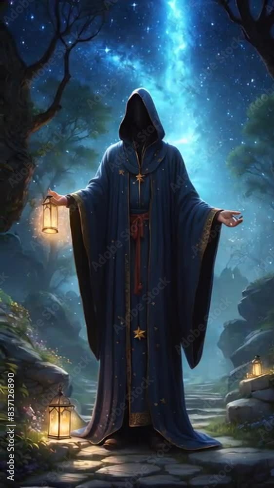 An animated fantasy about a wise man at night An animated fantasy about a wise man at night