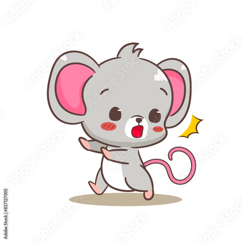 Cute mouse cartoon character. Adorable kawaii animal mascot vector illustration concept design. Isolated white background.