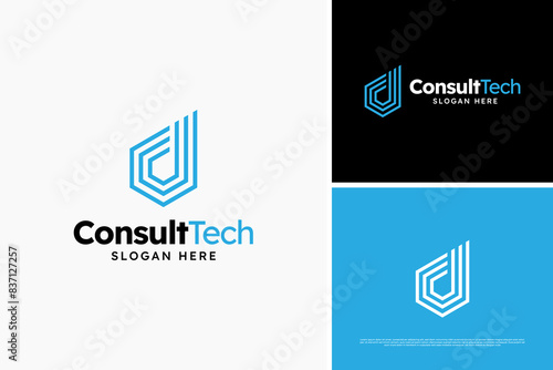 Minimalist D letter line consulting technology logo design concept, consulting data logo template, accounting company logo