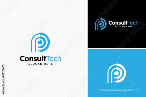Minimalist D letter line consulting technology logo design concept, consulting data logo template, accounting company logo