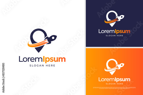 Fast rocket with pointer logo, Aviation tech design template
