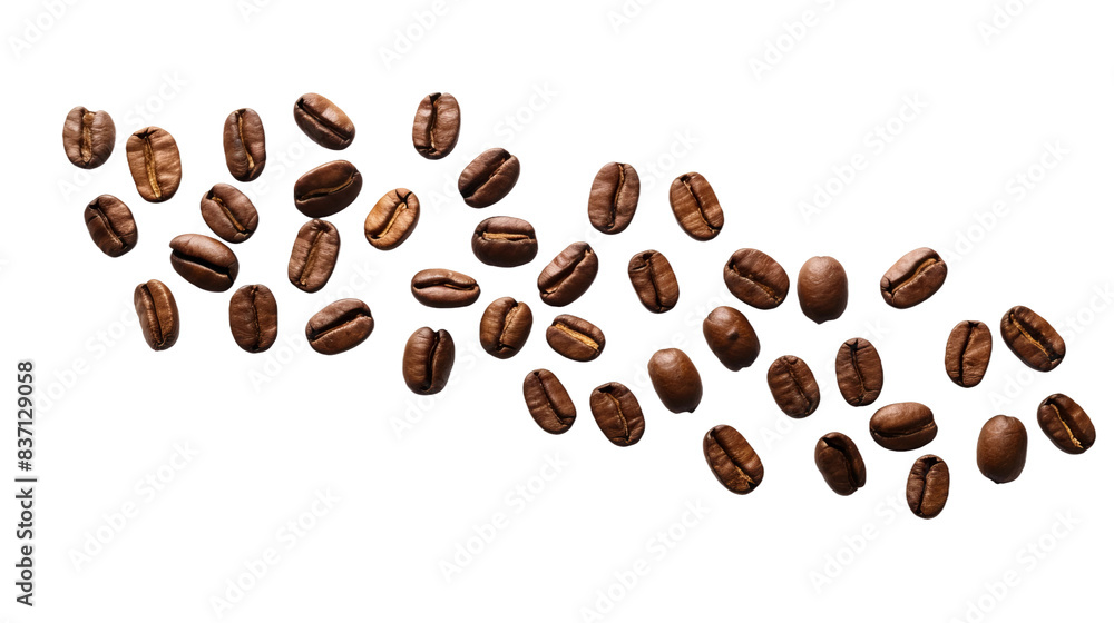 evenly roasted full coffee beans moving in a twisted curve shape horizontally on an isolated white background evenly roasted full coffee beans moving in a twisted curve shape horizontally on an isolated white background