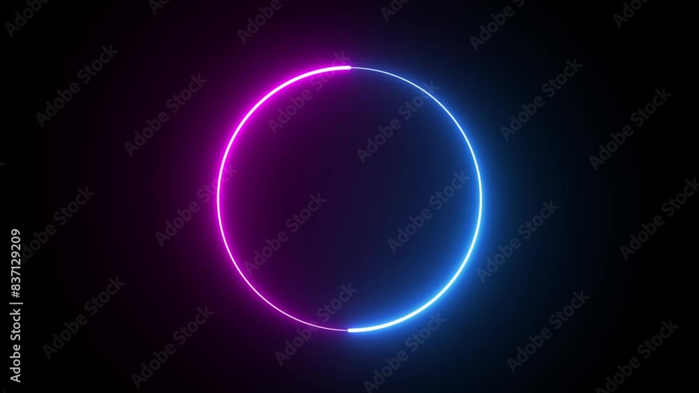 Round neon blue and purple frame against the black background of following .A circular neon frame made of moving neon lights. Empty frame electric power round border glowing, burning flame sign. Round neon blue and purple frame against the black background of following .A circular neon frame made of moving neon lights. Empty frame electric power round border glowing, burning flame sign.