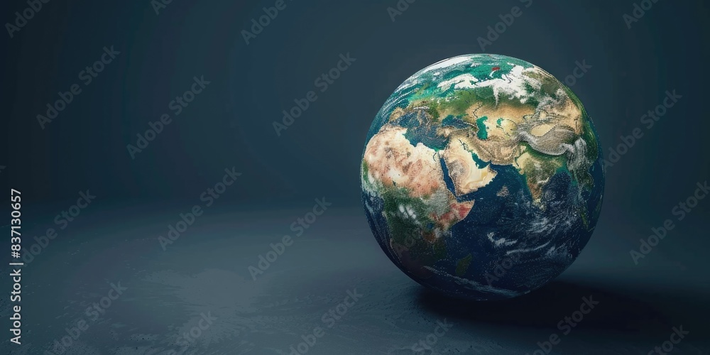 A globe of the earth is shown in a black background. The globe is a small, round object with a blue and green color scheme. Concept of wonder and curiosity about the world and its vastness