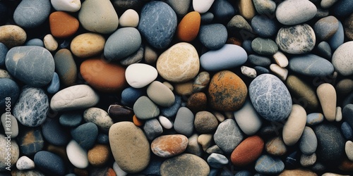 A collection of rocks of various sizes and colors. The rocks are scattered across the image, creating a sense of depth and texture