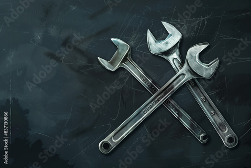 Realistic illustration of a wrench and screwdriver crossed on a clean white background. Essential hand tools for repair and maintenance concept