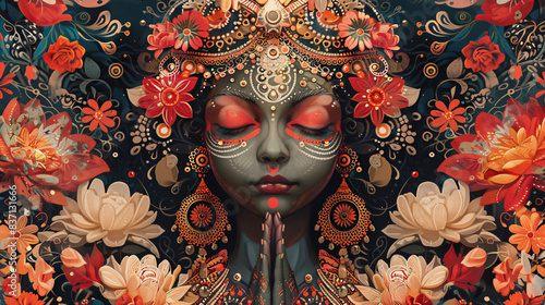 Modern digital artwork with a traditional Indian motif and bright colors