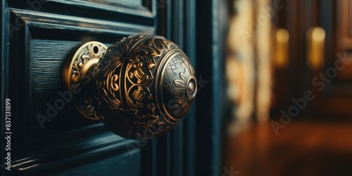 A gold and silver door knob with a gold and silver handle photo