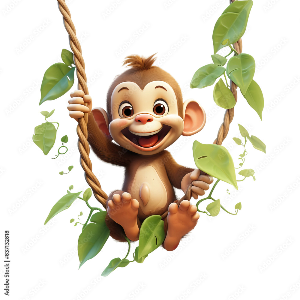 cute kawaii monkey swinging off vines cute kawaii monkey swinging off vines