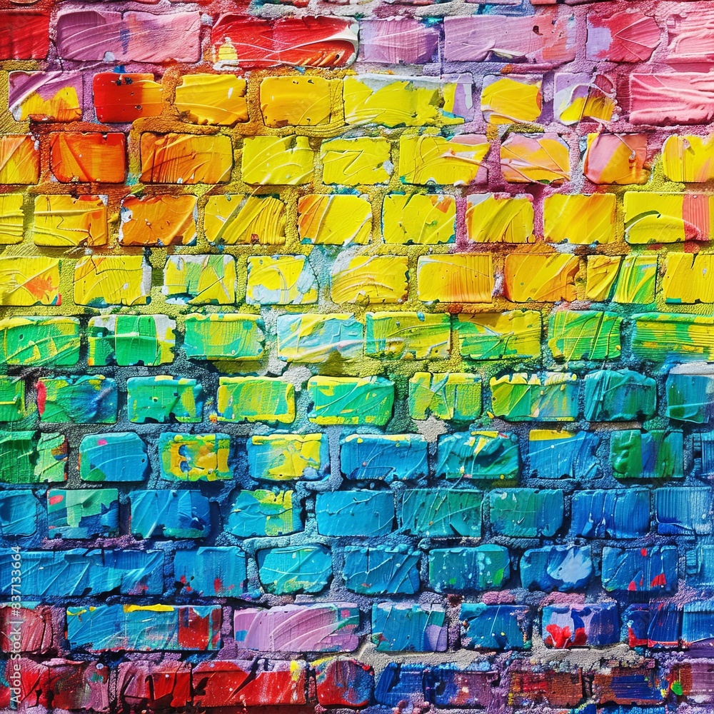 Rainbow Colors on Textured Brick Wall Rainbow Colors on Textured Brick Wall