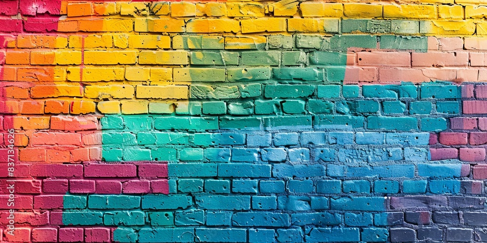 Rainbow Colors on Textured Brick Wall Rainbow Colors on Textured Brick Wall