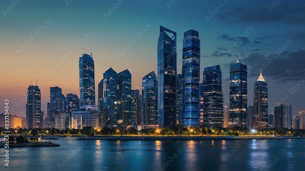 Aerial view of peaceful cityscape before sunrise. Smart city and abstract dot point connect with gradient line and aesthetic Intricate wave line design , big data connection technology concept . Aerial view of peaceful cityscape before sunrise. Smart city and abstract dot point connect with gradient line and aesthetic Intricate wave line design , big data connection technology concept .